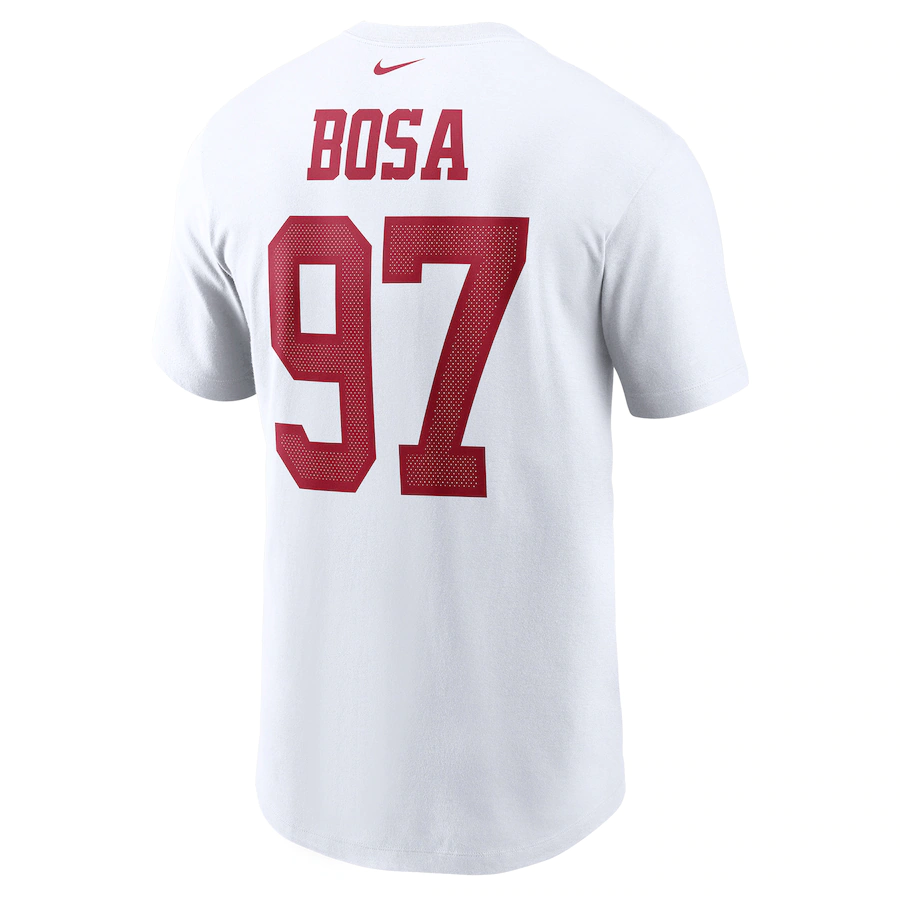 Men's San Francisco 49ers Nick Bosa Nike White Name & Number T-Shirt